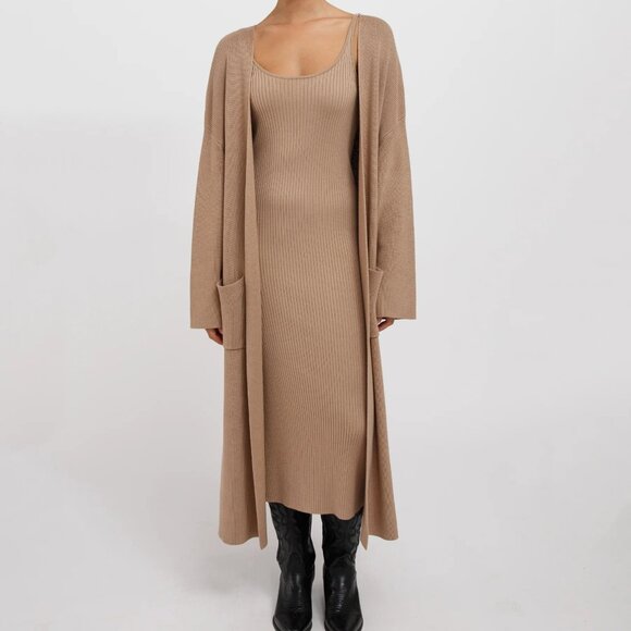 BRUNETTE THE LABEL Matilda Ribbed Knit Cardigan - L/XL - Color Fawn - Picture 1 of 3